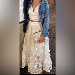 Dress the Population Carolina Floral Lace Two-Piece Set in white